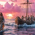 Jesus Christ's miracle of walking on water - epic religious bible scene - OA00203