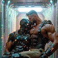 Sci-Fi Fantasy Handsome Gay Male Cyborg Couple in a Futuristic Spaceship - OA04104